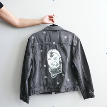 Load image into Gallery viewer, Black and White Line Drawing Rani Denim Jacket