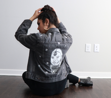 Load image into Gallery viewer, Black and White Line Drawing Rani Denim Jacket
