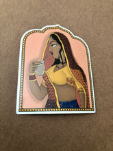 Load image into Gallery viewer, Sticker: Rajasthani Rani Drinking Iced Coffee
