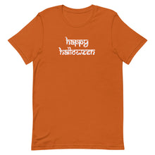 Load image into Gallery viewer, Happy Halloween Desi White Letters T-Shirt
